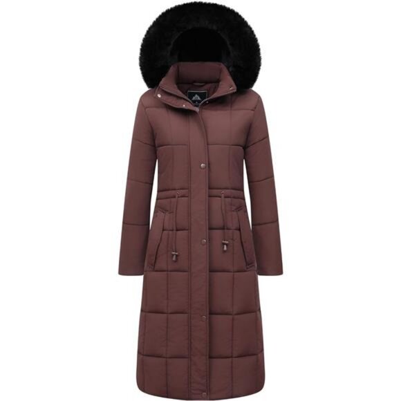 Women's Winter Coat Long Waterproof Parka - Warm Brown - Picture 1 of 7
